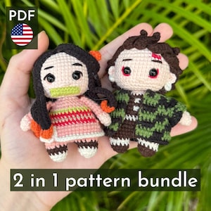 Nezuko and Tanjiro Crochet Pattern Bundle – 2 Amigurumi Dolls from Demon Slayer – Anime PDF Pattern – Instant Download – DIY Gift