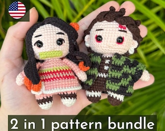 Nezuko and Tanjiro Crochet Pattern Bundle – 2 Amigurumi Dolls from Demon Slayer – Anime PDF Pattern – Instant Download – DIY Gift
