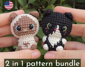 Siamese and Tuxedo Kitty Crochet Pattern Bundle — 2 Cute Amigurumi Cats Tutorial — Instant PDF Download — English