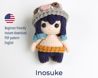 Inosuke Crochet Doll Pattern – Amigurumi from Demon Slayer – Anime PDF Pattern – Instant Download – DIY Gift