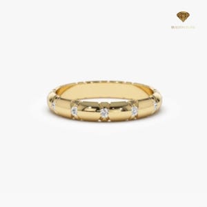 14k Gold Diamond Wedding Band: Unique X Cut Dome Ring