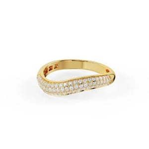 Wavy Diamond Ring, 14K Solid Gold Wave Ring, Wavy Diamond Wedding Band, Moissanite Pave band, Curvy Wedding Band, Anniversary Gift for Her