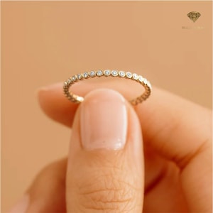 Diamond Bezel Eternity Band, 14k Gold, Dainty Wedding Ring, Stacking Ring, Diamond Eternity Ring, Full Eternity Bezel Round Diamonds, Camila