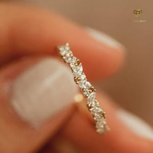 Marquise Diamond Cluster Ring / 14k Gold Genuine Marquise and Round Diamond Anniversary Ring by Ferkos Fine Jewelry / Gift for Her