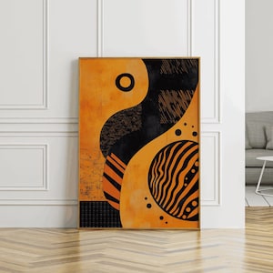 Bold Geometric Abstract Canvas - Orange and Black Modern Wall Art