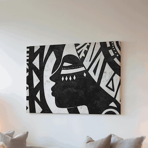 Black and white tribal art canvas wall art afrocentric abstract design bold minimalist decor cultural home decor