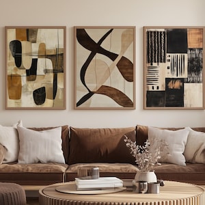 Set of 3 Neutral Abstract Canvas Prints Earthy Modern Wall Art For Minimalist Interior Afrocentric Wall Art In Brown Earthy Tones