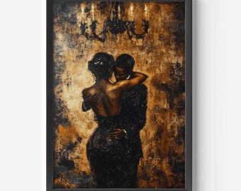 black couple romanticwall art intimate afrocentric painting luxury aesthetic decor elegant love artwork anniversary gift for valentines