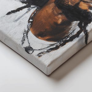 May include: Close-up of a painting on canvas featuring a person with dark skin and long black hair. The person is wearing a necklace with a pendant. The painting is done in a realistic style with visible brushstrokes.