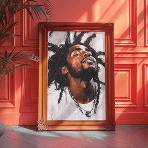 Peaceful black man portrait with locs textured afrocentric wall art modern rustic art print soulful home decor afro boho art neutral tones image 8