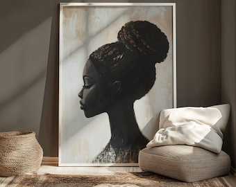 Afrocentric Minimalist Natural Hair Art Black Woman Wall Art Bold Minimalist Portrait Print Monochrome Modern Decor Print