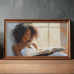 African american woman reading wall art afrocentric cozy home decor literary aesthetic painting intellectual decor gift for book lovers