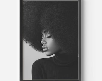 Black and White Afro Art Print Empowering Black Woman Art Minimalist Natural Hair Art Afrocentric Home Decor 70s Mod African American Art