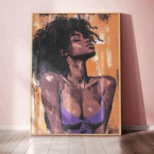 Afro Mangel Frau Porträt Kunst moderne afrozentrische Wanddekor kraftvolle feminine Kunstwerk strukturierte Wandkunst für Home Office ästhetischen Druckgeschenk