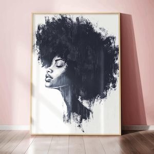 Black Woman Afro Art Print Empowering Neutral Color Art Prints Minimalist Natural Hair Art Afrocentric Design Art For Nature Hair Lovers