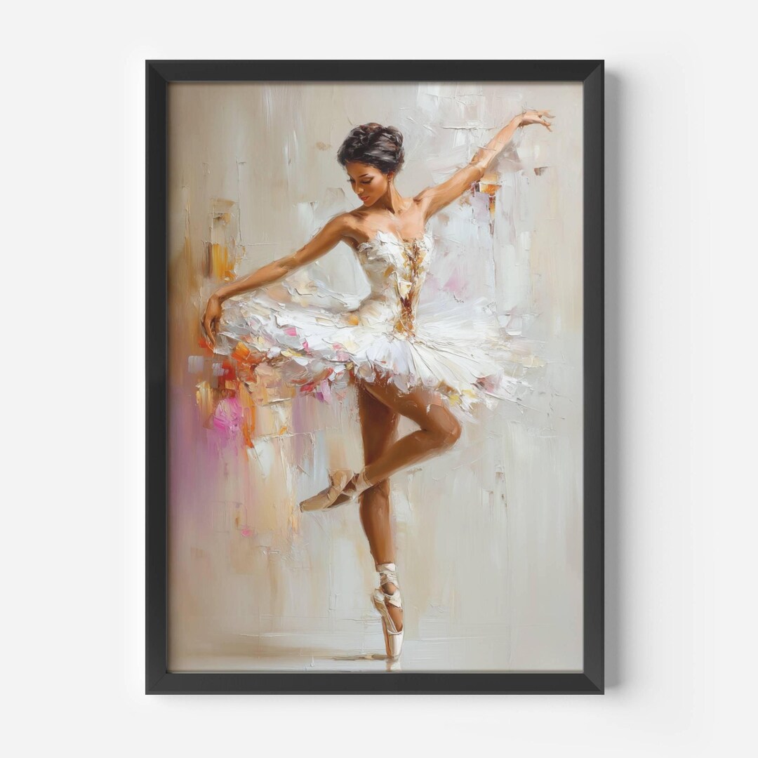 Black Ballerina Wall Art Elegant Dance Portrait Painting Soft Neutral ...