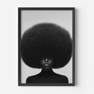 Black and White Afro Art Print Empowering Black Woman Art Minimalist Natural Hair Art Afrocentric Home Decor African American Art image 1
