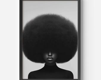 Black and White Afro Art Print Empowering Black Woman Art Minimalist Natural Hair Art Afrocentric Home Decor African American Art