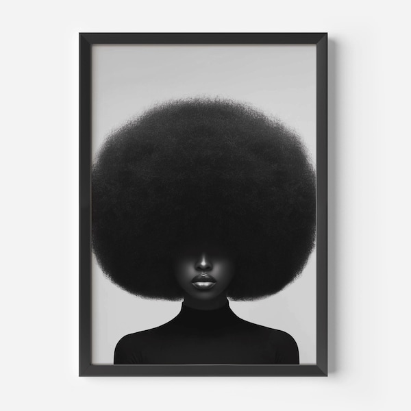 Stampa artistica afro in bianco e nero, arte di donne nere che danno potere, arte minimalista con capelli naturali, arredamento per la casa afrocentrico, arte afroamericana
