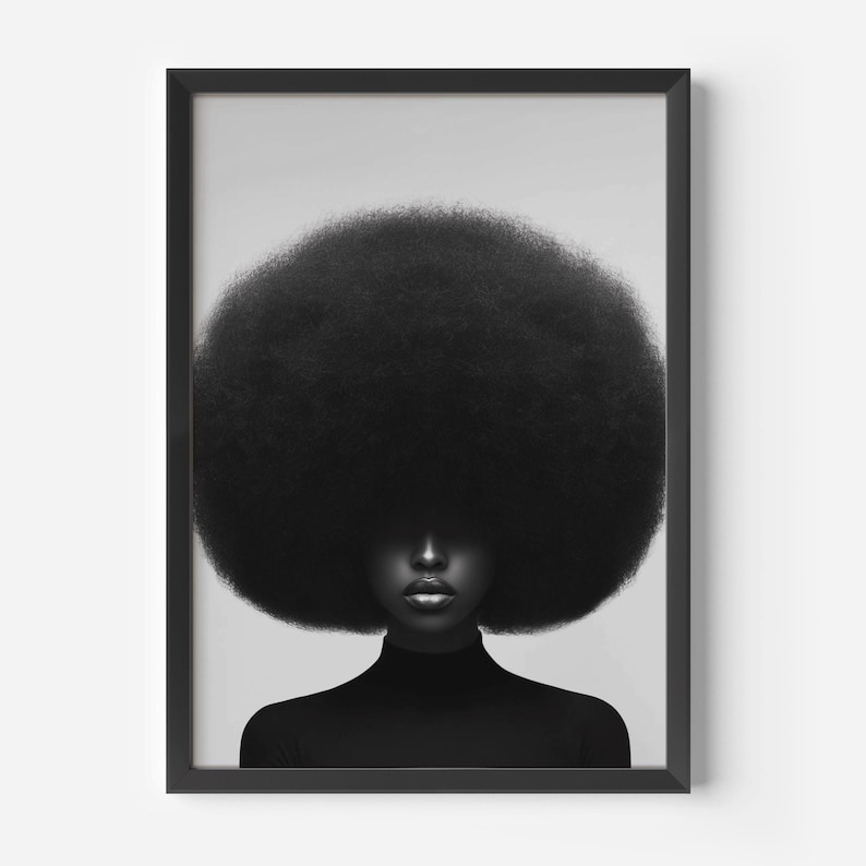 Black and White Afro Art Print Empowering Black Woman Art Minimalist Natural Hair Art Afrocentric Home Decor African American Art image 1