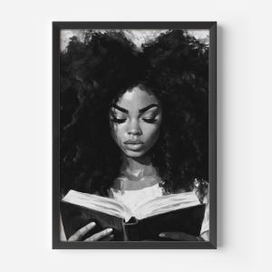 African american woman reading wall art afrocentric book lover art print literary aesthetic painting intellectual decor gift for book lovers
