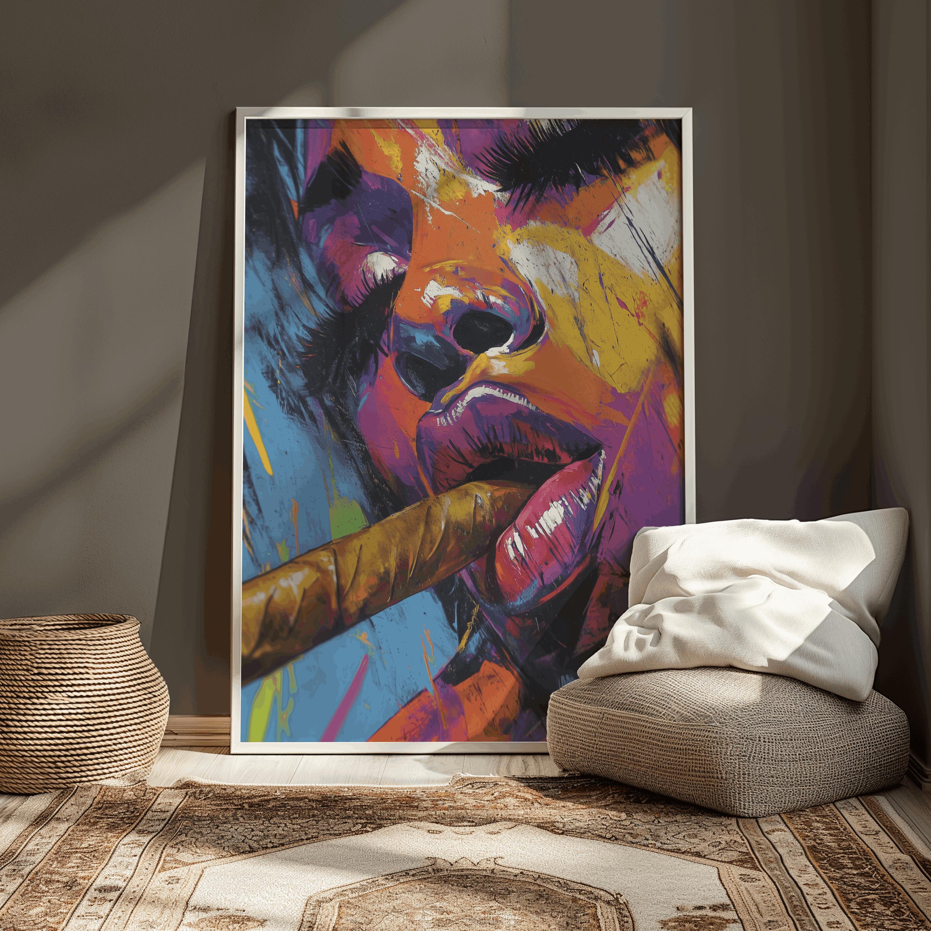 Colorful Black Woman Smoking Wall Art Edgy Pop Art Canvas Print ...