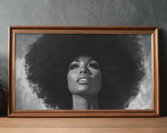 Black Woman 70s Afro Art Print Empowering Neutral Color Art Prints Minimalist Natural Hair Art Afrocentric Design Art For Nature Hair Lovers