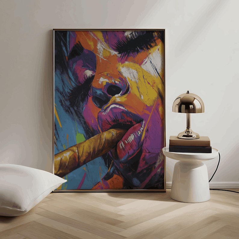 Colorful Black Woman Smoking Wall Art Edgy Pop Art Canvas Print ...