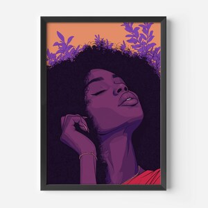 Afrocentric Purple Portrait Poster Wall Art For Purple Lover Gift Idea Modern Black Woman Art With Bold Abstract Design Cultural Wall Decor