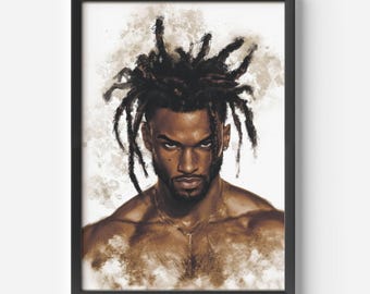 Bold black man wall art portrait modern canvas print contemporary home decor afrocentric artwork statement piece
