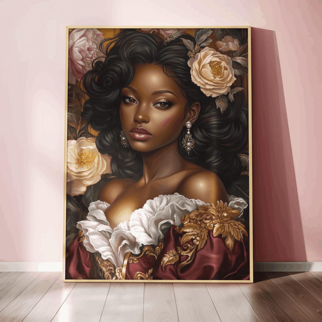 Black Queen Art Print African American Woman in Elegant Red Dress ...
