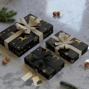 Unique Luxury Black and Gold Christmas Gift Wrapping Paper | Festive Elegant Holiday Wrap | Premium Gift Packaging for Xmas Presents