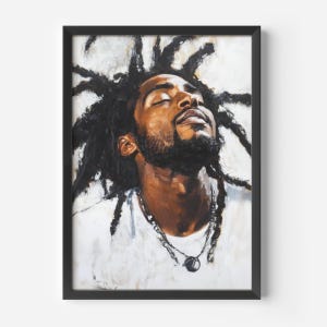 Peaceful black man portrait with locs textured afrocentric wall art modern rustic art print soulful home decor afro boho art neutral tones image 1
