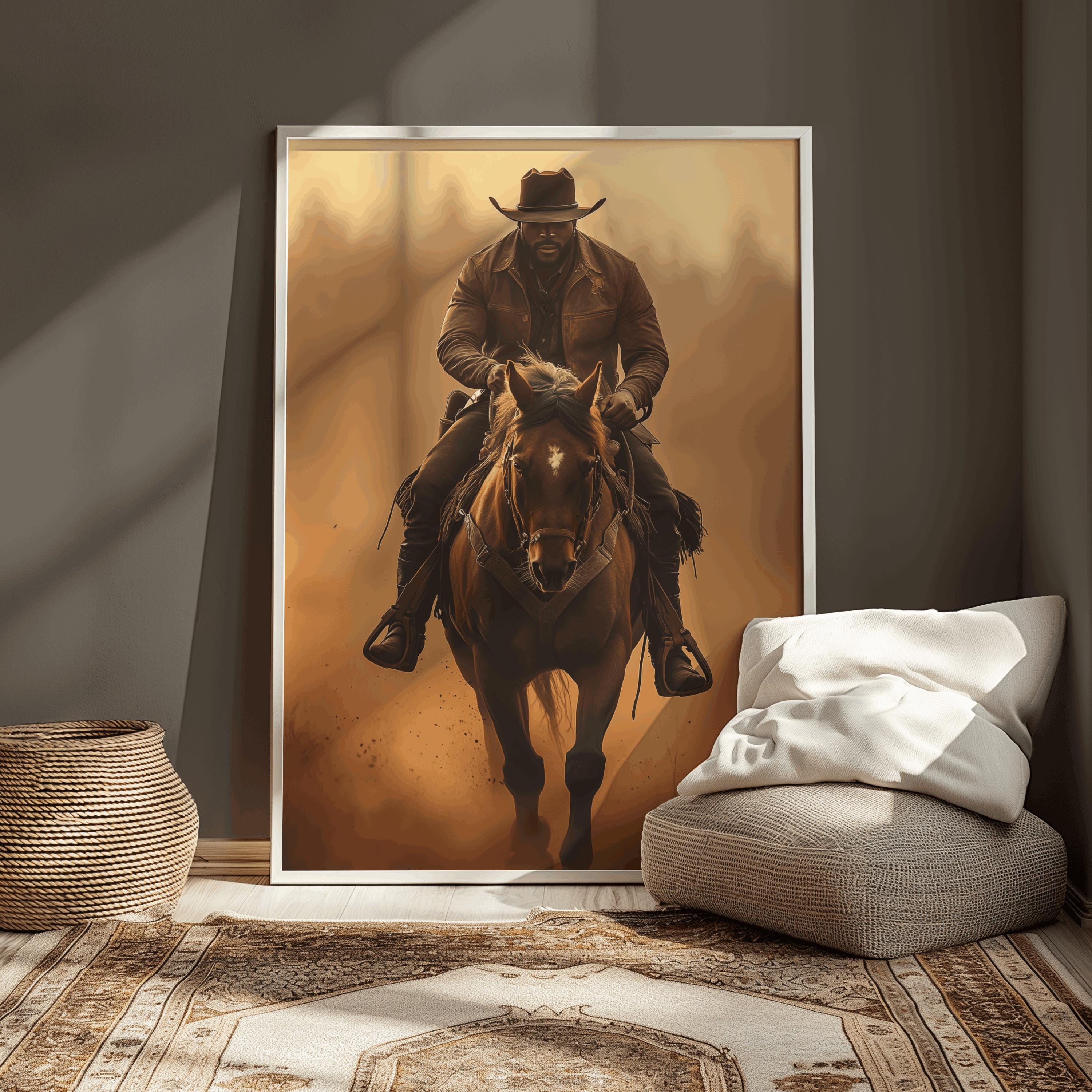 Black Cowboy Wall Art Western Rustic Decor Horse Riding Print Vintage ...