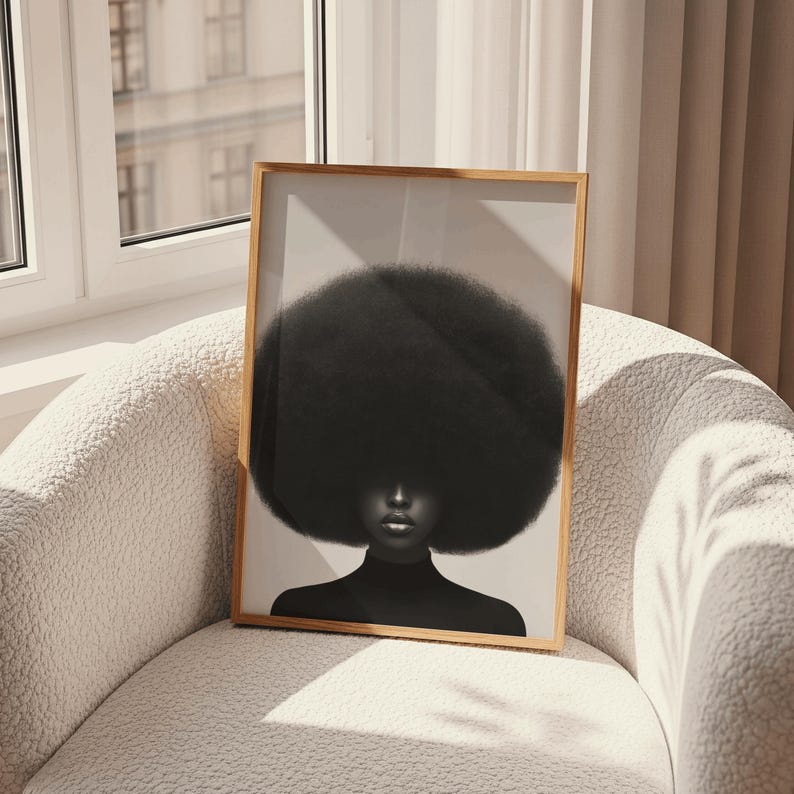 Black and White Afro Art Print Empowering Black Woman Art Minimalist Natural Hair Art Afrocentric Home Decor African American Art image 3