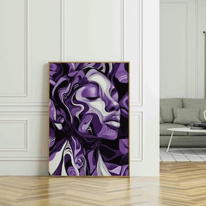 Purple Abstract Portrait Wall Art For a Unique Accent Feature - Bold and Vibrant Afrocentric Design, Surreal Woman Canvas Prints