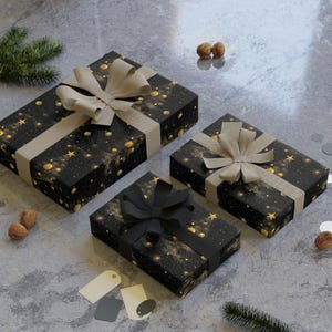 Unique Luxury Black and Gold Christmas Gift Wrapping Paper | Festive Elegant Holiday Wrap | Premium Gift Packaging for Xmas Presents