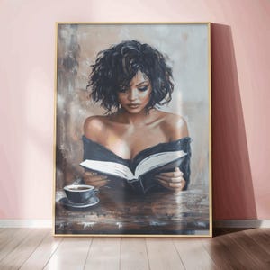 African american woman reading wall art afrocentric book lover art print intense reading  painting intellectual decor gift for book lovers