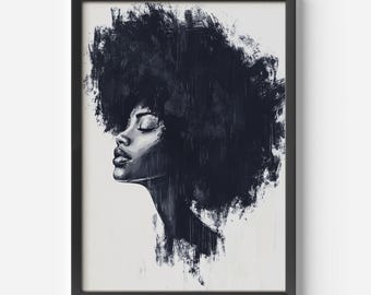 Black Woman Afro Canvas Art Empowering Neutral Color Art Prints Minimalist Natural Hair Art Afrocentric Design Art For Nature Hair Lovers