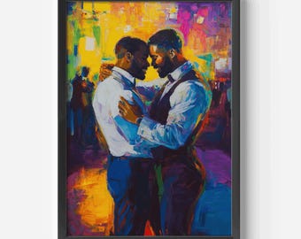 Black Gay Couple Dance Art Print: LGBTQ+ Pride Portrait (Digital Download)