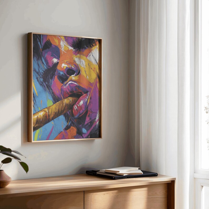 Colorful Black Woman Smoking Wall Art Edgy Pop Art Canvas Print ...