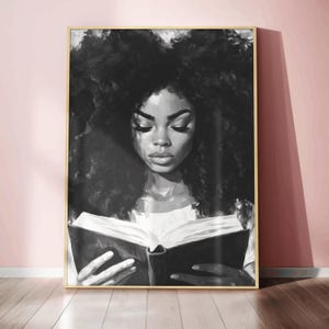 African american woman reading wall art afrocentric book lover art print literary aesthetic painting intellectual decor gift for book lovers