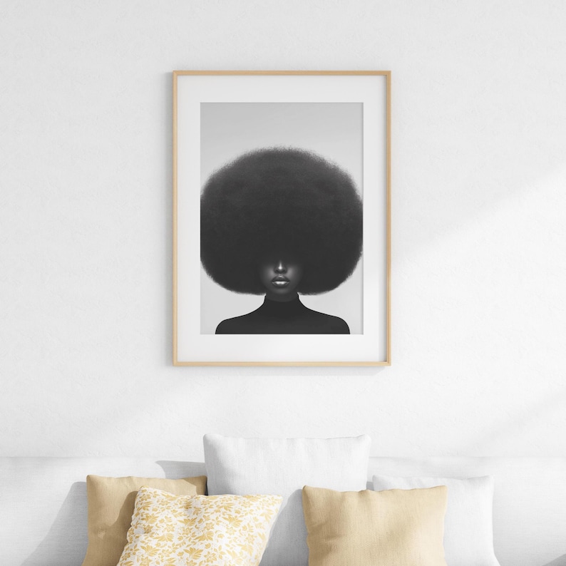 Black and White Afro Art Print Empowering Black Woman Art Minimalist Natural Hair Art Afrocentric Home Decor African American Art image 8