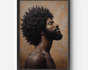 Black man portrait wall art regal afro art  painting modern Afrocentric home decor ethnic wall art african american luxury home decor