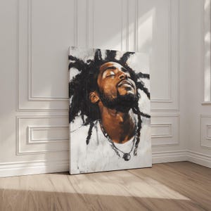 Peaceful black man portrait with locs textured afrocentric wall art modern rustic art print soulful home decor afro boho art neutral tones image 5
