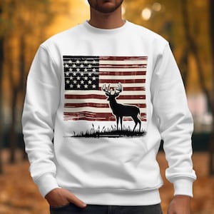 Hirsch-amerikanische Flaggen-Silhouette, patriotisches Sublimationsdesign, rustikale Hirsch-Flaggen-Digital-Kunst, PNG für Hemd-Design