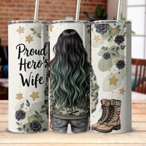 Military Wife Tumbler Wrap, Military Boots, Proud Patriotic Wife, US American Flag, 20oz Skinny Sublimation Tumbler Wrap Digital Design PNG