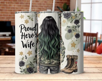 Tumbler Wrap per moglie militare: design stivali patriottici (PNG digitale)