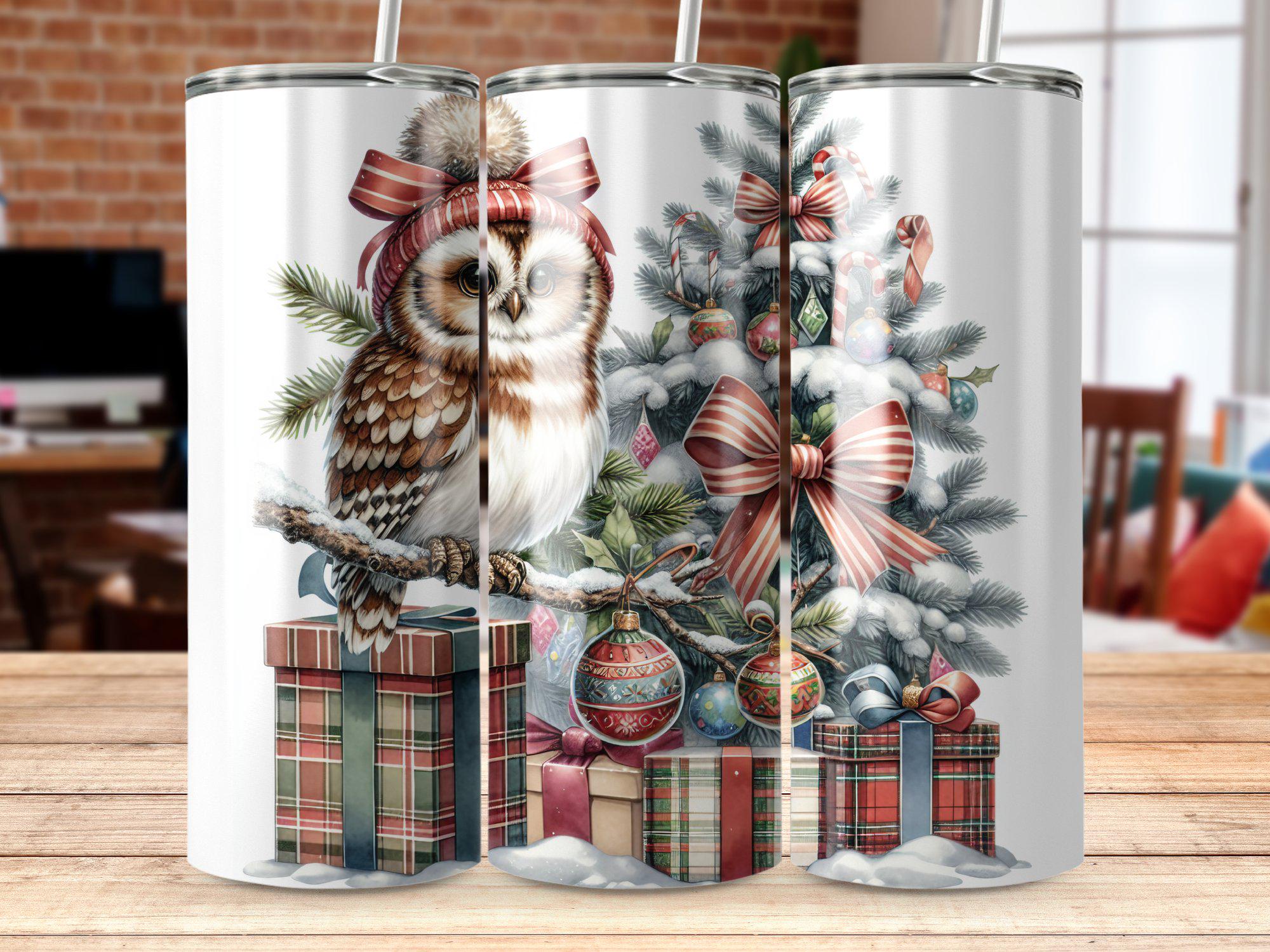 Owl Christmas Tumbler Wrap Digital Download, Holiday Tumbler Wrap PNG, Christmas Owl Tumbler Wrap De