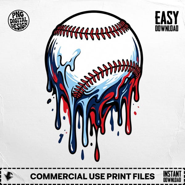 Smältande baseboll PNG-grafik, droppkonstdesign, sportfan-T-shirt (digital nedladdning)